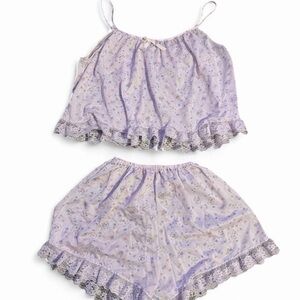 Vintage Lilac Floral Lace Pajama Set